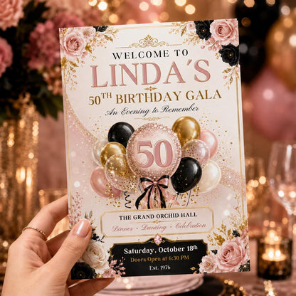 50th Birthday Invitation , Canva Template __etsy:8093968159