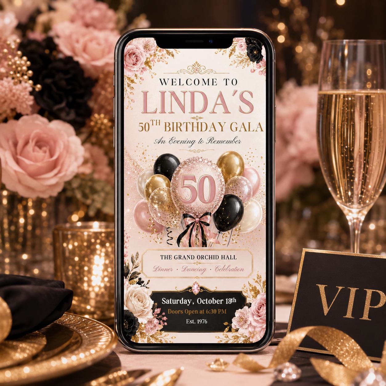 50th Birthday Invitation , Canva Template __etsy:8093968065