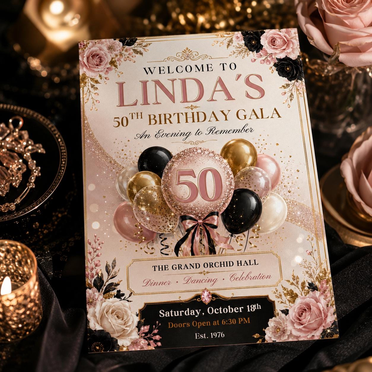 50th Birthday Invitation , Canva Template __etsy:8093968165