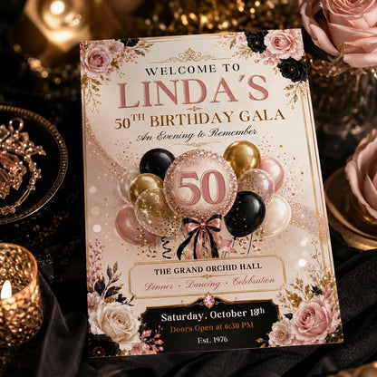 50th Birthday Invitation , Canva Template __etsy:8093968165
