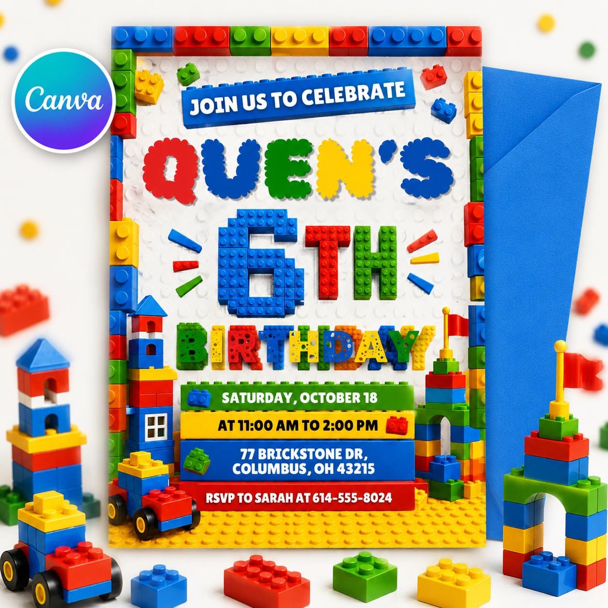 6th Birthday Invitation, Girl Birthday Invite, 6th Birthday Party, Canva Template __etsy:8046074496
