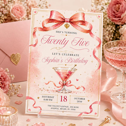 25th Birthday Invitation, Rose Gold Canva Template Invite, Blush Confetti & Sparkle Card, Twenty Five Milestone Birthday Party Evite Canva __etsy:8024450624