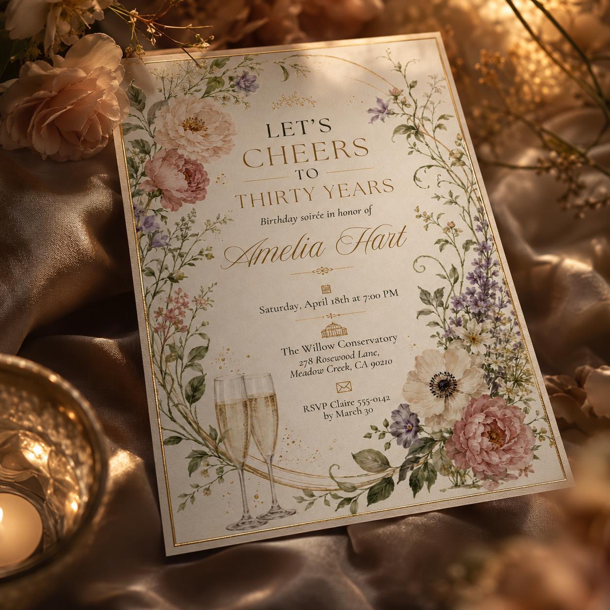 30th Birthday Invitation Template, Cheers to 30 Years Invitation, Whimsical Thirty Invite, Beer 30th Party Invite, Printable Digital Canva __etsy:8063264090