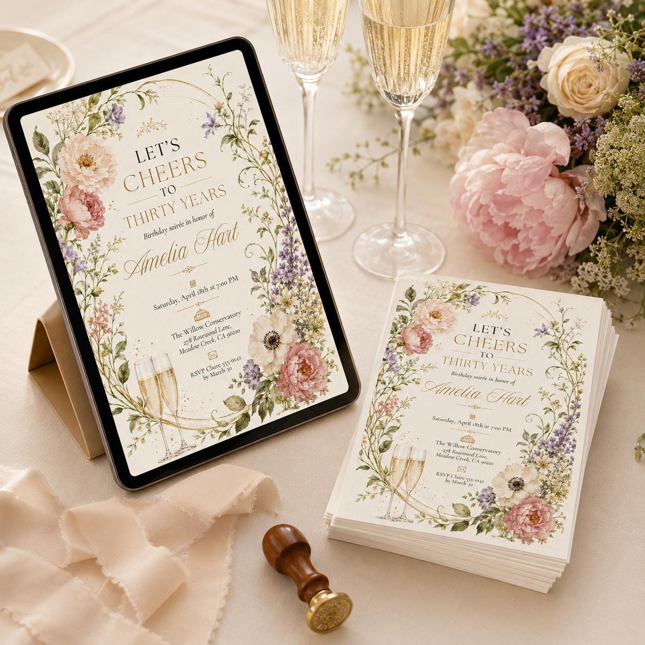 30th Birthday Invitation Template, Cheers to 30 Years Invitation, Whimsical Thirty Invite, Beer 30th Party Invite, Printable Digital Canva __etsy:8111182649