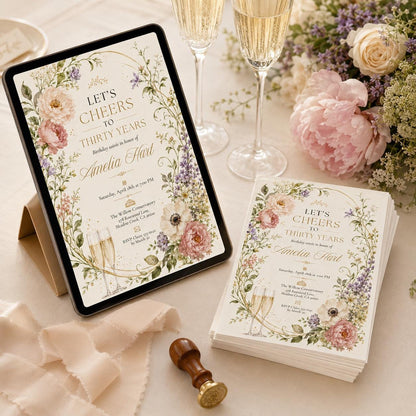 30th Birthday Invitation Template, Cheers to 30 Years Invitation, Whimsical Thirty Invite, Beer 30th Party Invite, Printable Digital Canva __etsy:8111182649