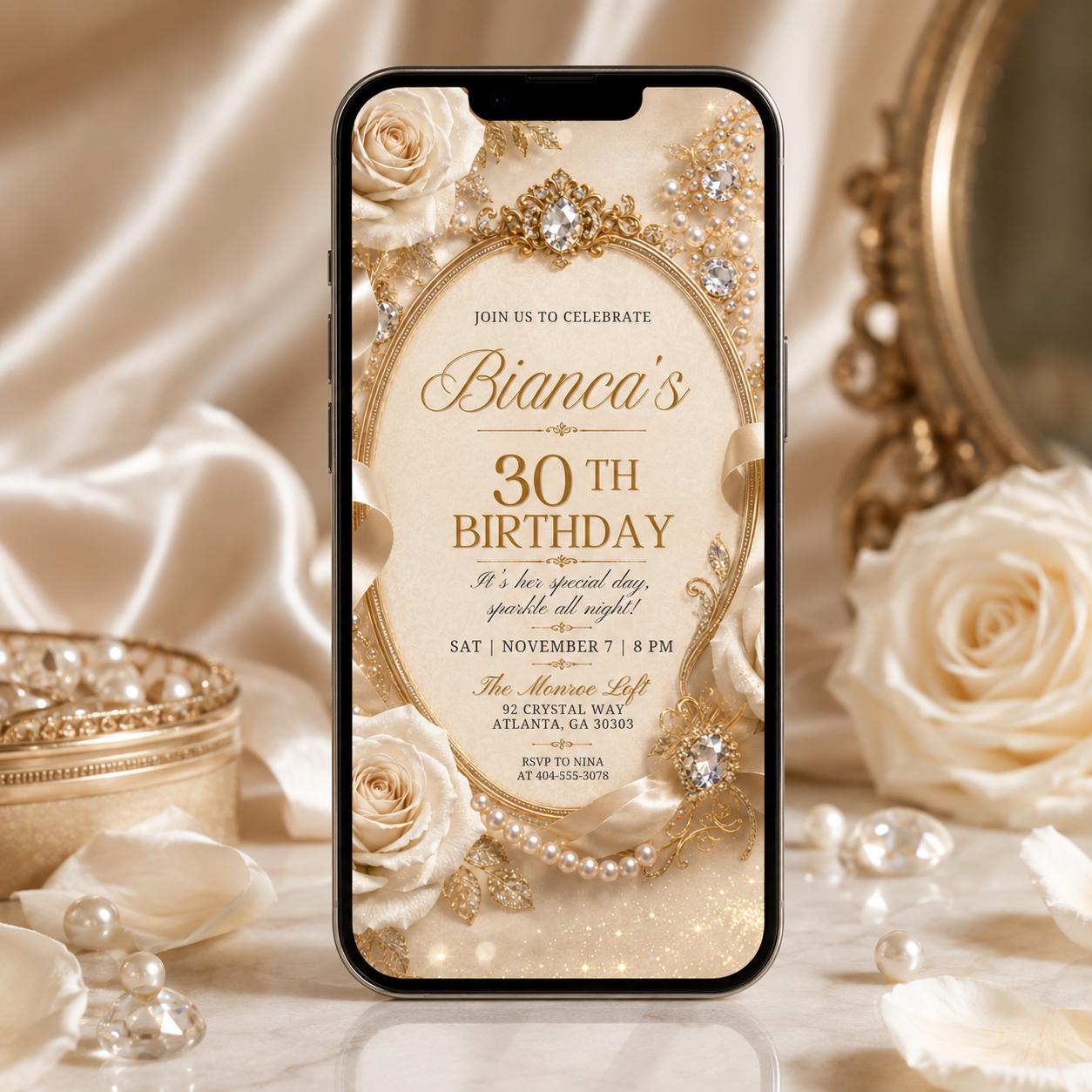 30th Birthday Invitation for Him, 30th Invite Template Evite, Editable Canva Template, Black and Gold Balloon Birthday Party Invitation __etsy:8038119110