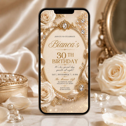 30th Birthday Invitation for Him, 30th Invite Template Evite, Editable Canva Template, Black and Gold Balloon Birthday Party Invitation __etsy:8038119110