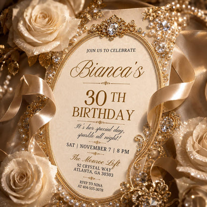 30th Birthday Invitation for Him, 30th Invite Template Evite, Editable Canva Template, Black and Gold Balloon Birthday Party Invitation __etsy:8038119102