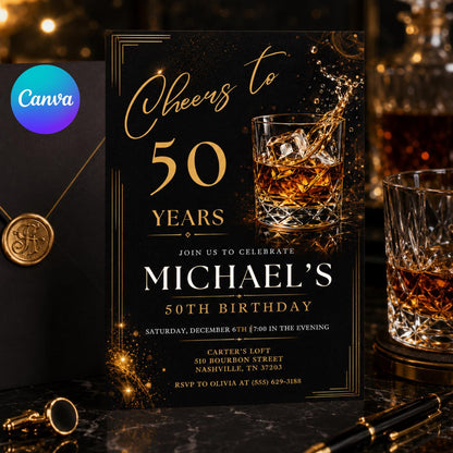 50th Birthday Invitation, 50th Birthday Invitation Template Editable Cheers to 50 Years Adult Birthday Party Invite Beer Theme Canva __etsy:8027269456