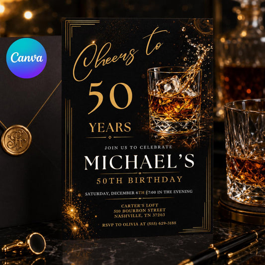 50th Birthday Invitation, 50th Birthday Invitation Template Editable Cheers to 50 Years Adult Birthday Party Invite Beer Theme Canva __etsy:8027269456