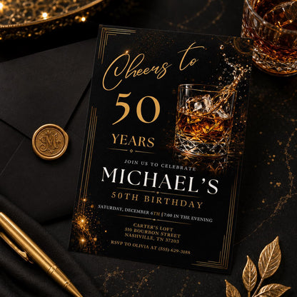 50th Birthday Invitation, 50th Birthday Invitation Template Editable Cheers to 50 Years Adult Birthday Party Invite Beer Theme Canva __etsy:8027267318