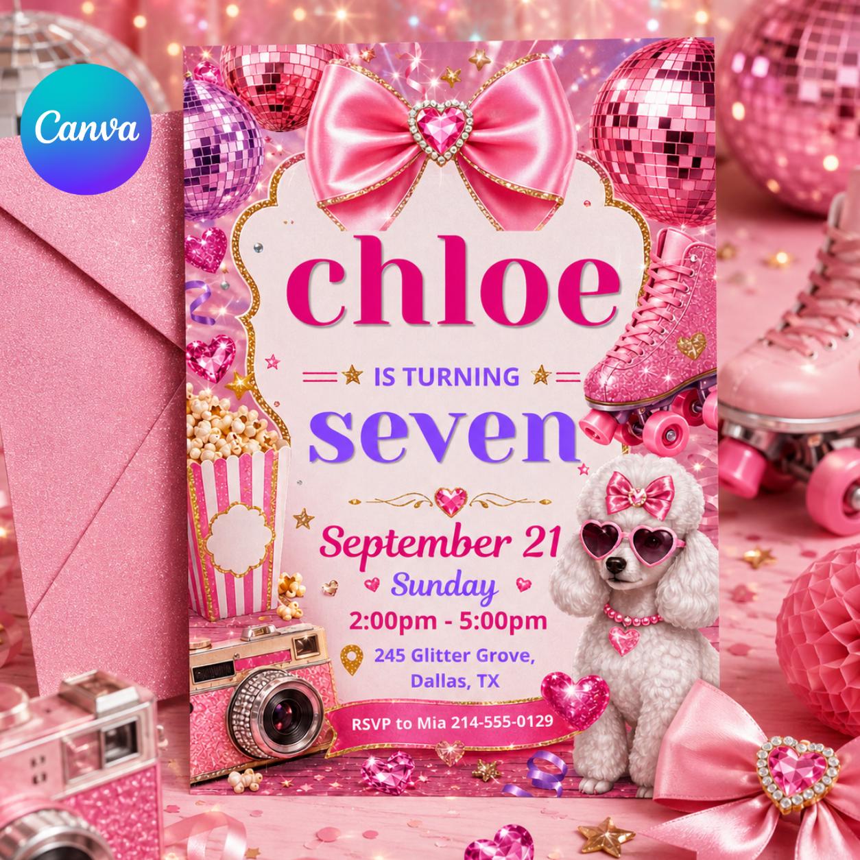 7th Birthday Invite, In My Birthday Era Invite, Friendship Bracelet Invite, Purple Disco Ball Birthday, Dance Party Invite, Pop Music Invite __etsy:8007028784