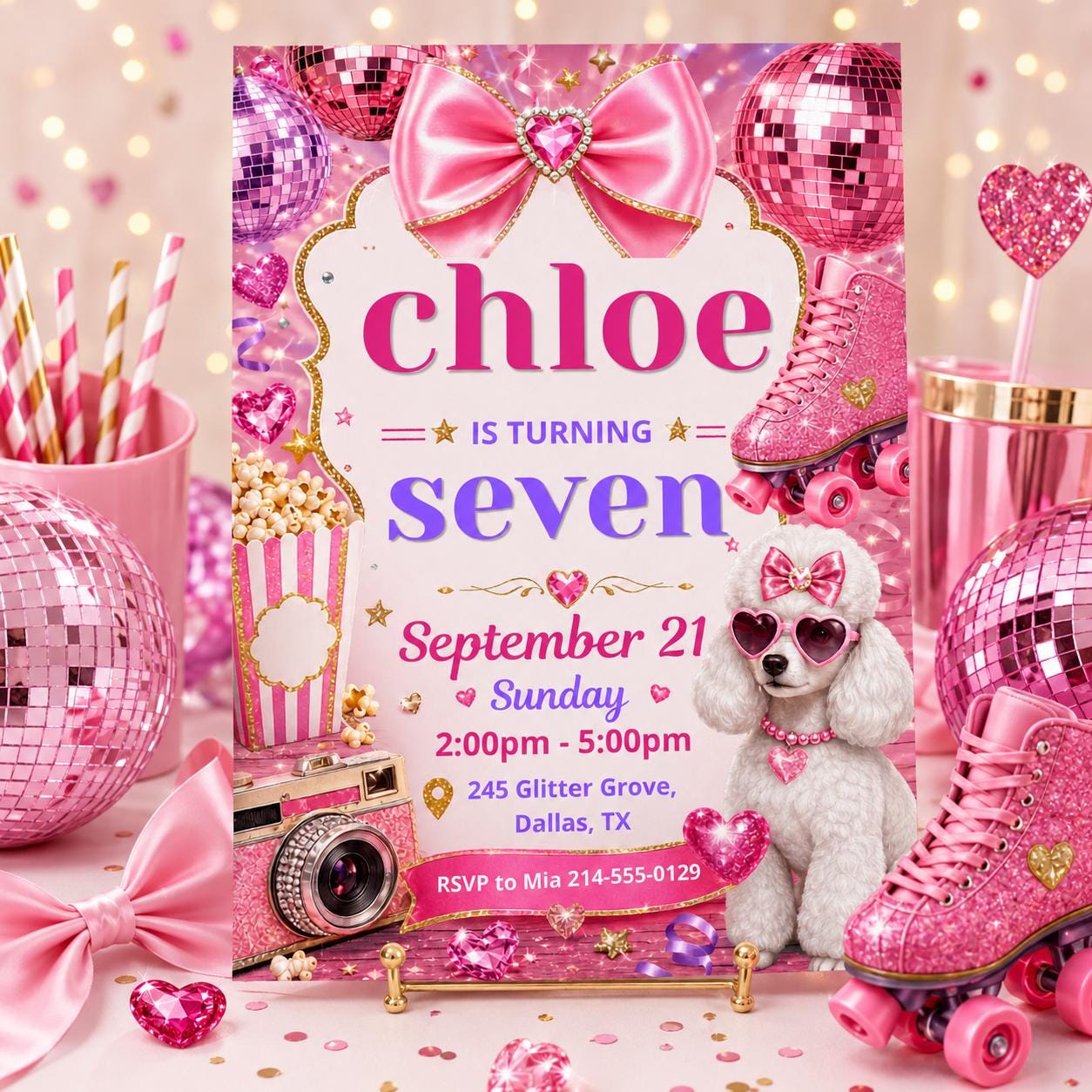 7th Birthday Invite, In My Birthday Era Invite, Friendship Bracelet Invite, Purple Disco Ball Birthday, Dance Party Invite, Pop Music Invite __etsy:8054938565