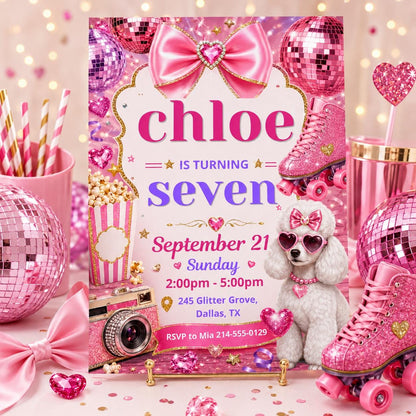 7th Birthday Invite, In My Birthday Era Invite, Friendship Bracelet Invite, Purple Disco Ball Birthday, Dance Party Invite, Pop Music Invite __etsy:8054938565