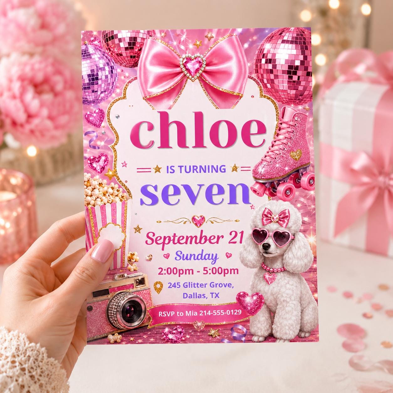 7th Birthday Invite, In My Birthday Era Invite, Friendship Bracelet Invite, Purple Disco Ball Birthday, Dance Party Invite, Pop Music Invite __etsy:8054938551