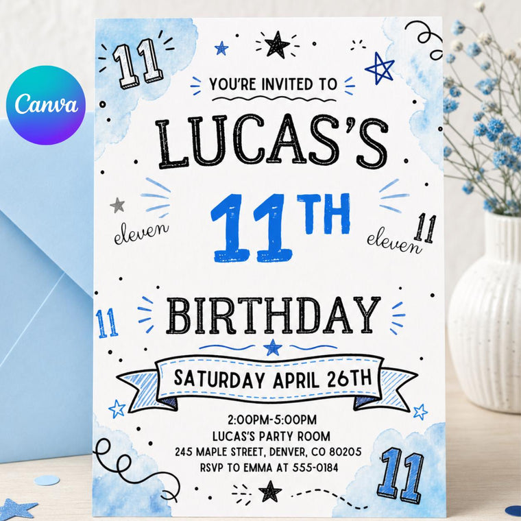 11th Boy Birthday Invitation