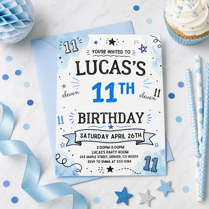 11th Boy Birthday Invitation, Editable Canva Boy Birthday Invitation, Teenager Birthday Invite, 11th Birthday Invitation, Canva Template __etsy:7985831908
