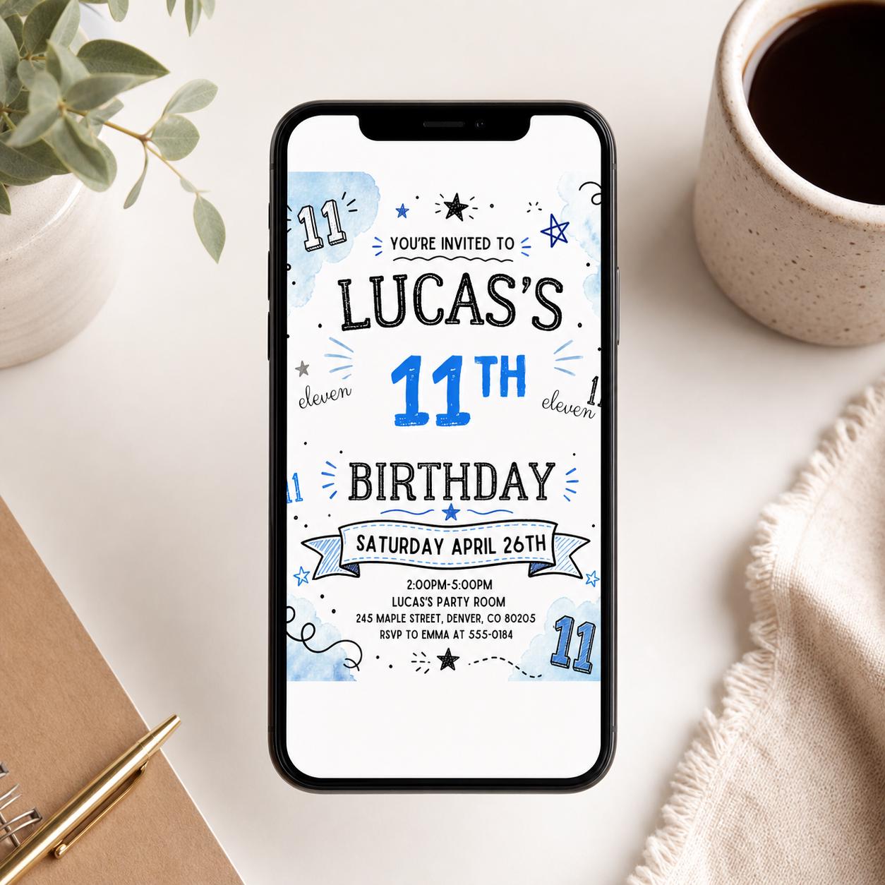 11th Boy Birthday Invitation, Editable Canva Boy Birthday Invitation, Teenager Birthday Invite, 11th Birthday Invitation, Canva Template __etsy:7985831798