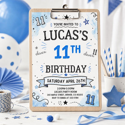 11th Boy Birthday Invitation, Editable Canva Boy Birthday Invitation, Teenager Birthday Invite, 11th Birthday Invitation, Canva Template __etsy:7985832104