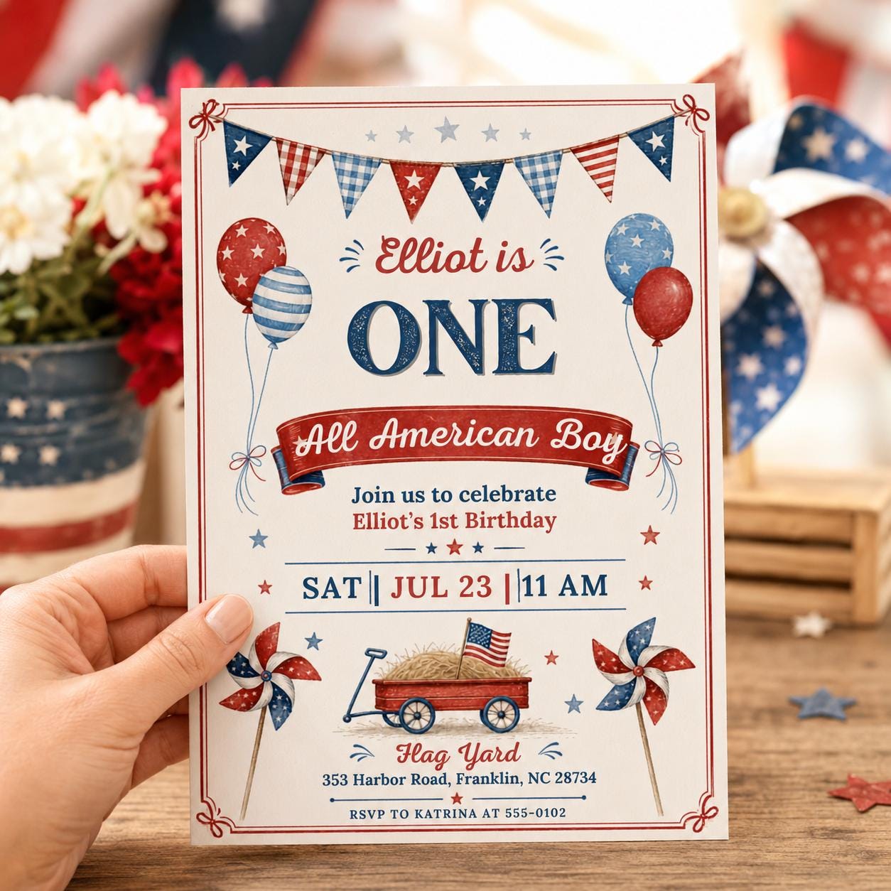 4th of July Birthday Invitation Template, Summer Patriotic Party Invite, Stars and Stripes Invite, 4th of July Invitation, Editable Canva __etsy:8071960124