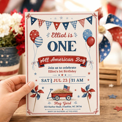4th of July Birthday Invitation Template, Summer Patriotic Party Invite, Stars and Stripes Invite, 4th of July Invitation, Editable Canva __etsy:8071960124