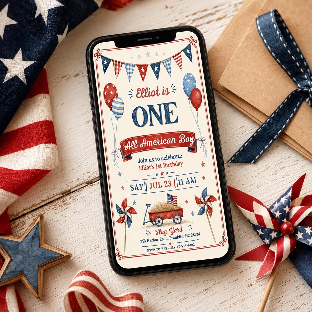 4th of July Birthday Invitation Template, Summer Patriotic Party Invite, Stars and Stripes Invite, 4th of July Invitation, Editable Canva __etsy:8119880995