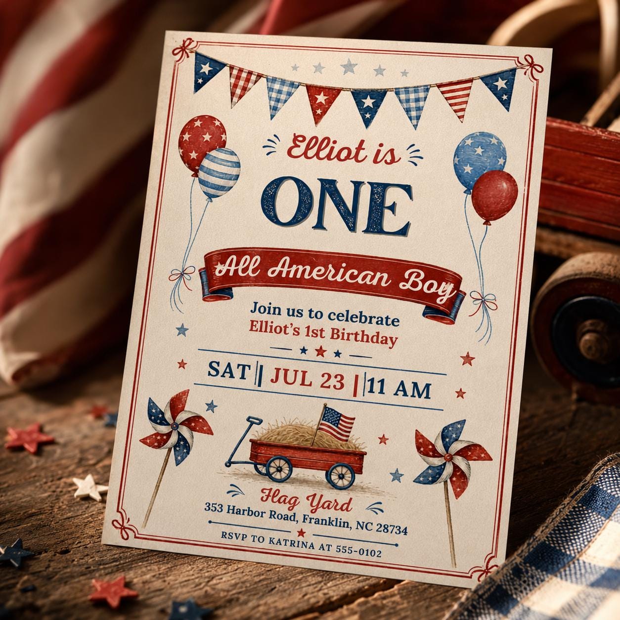 4th of July Birthday Invitation Template, Summer Patriotic Party Invite, Stars and Stripes Invite, 4th of July Invitation, Editable Canva __etsy:8071960182