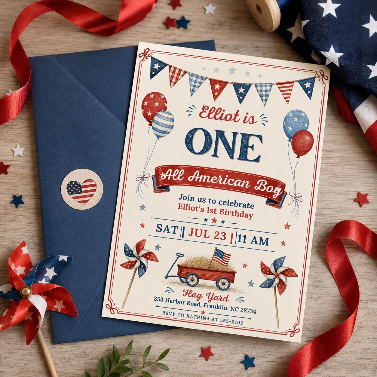 4th of July Birthday Invitation Template, Summer Patriotic Party Invite, Stars and Stripes Invite, 4th of July Invitation, Editable Canva __etsy:8071960186