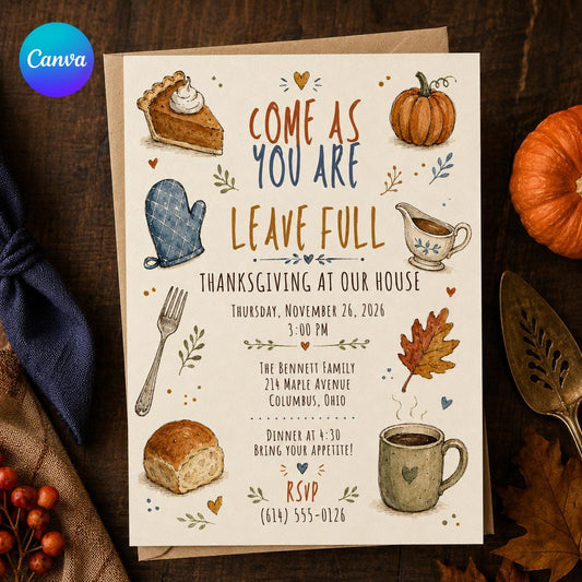 Thanksgiving Dinner Invitation — editable Canva template