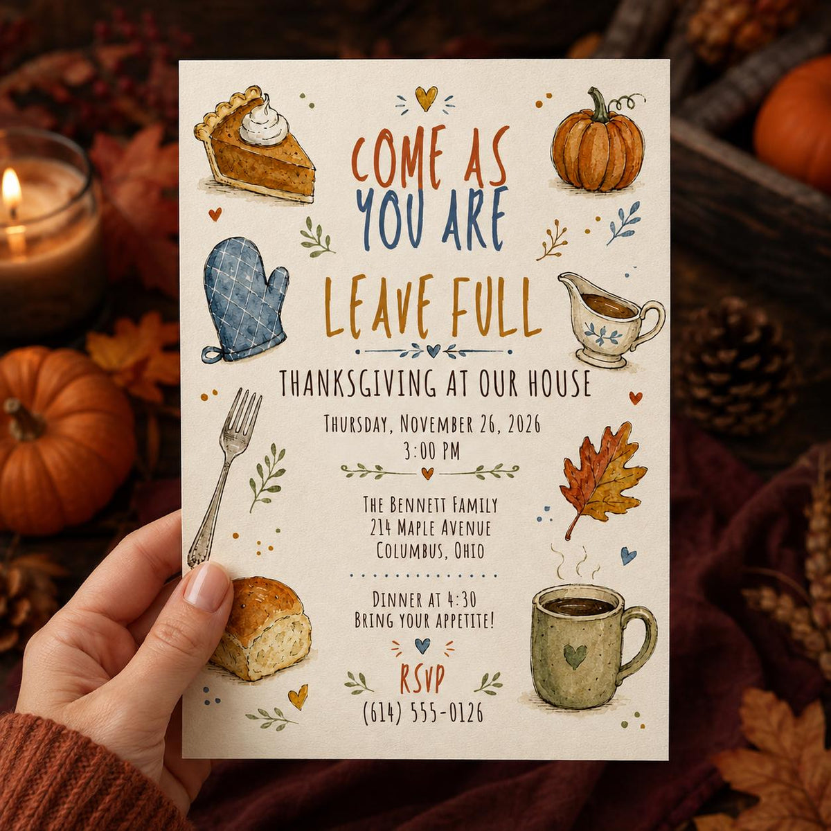 Thanksgiving Dinner Invitation — print-ready Thanksgiving gathering design from VoltBy