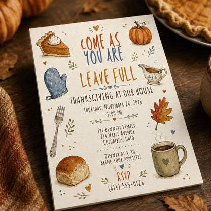 Thanksgiving Dinner Invitation — Thanksgiving gathering stationery by VoltBy