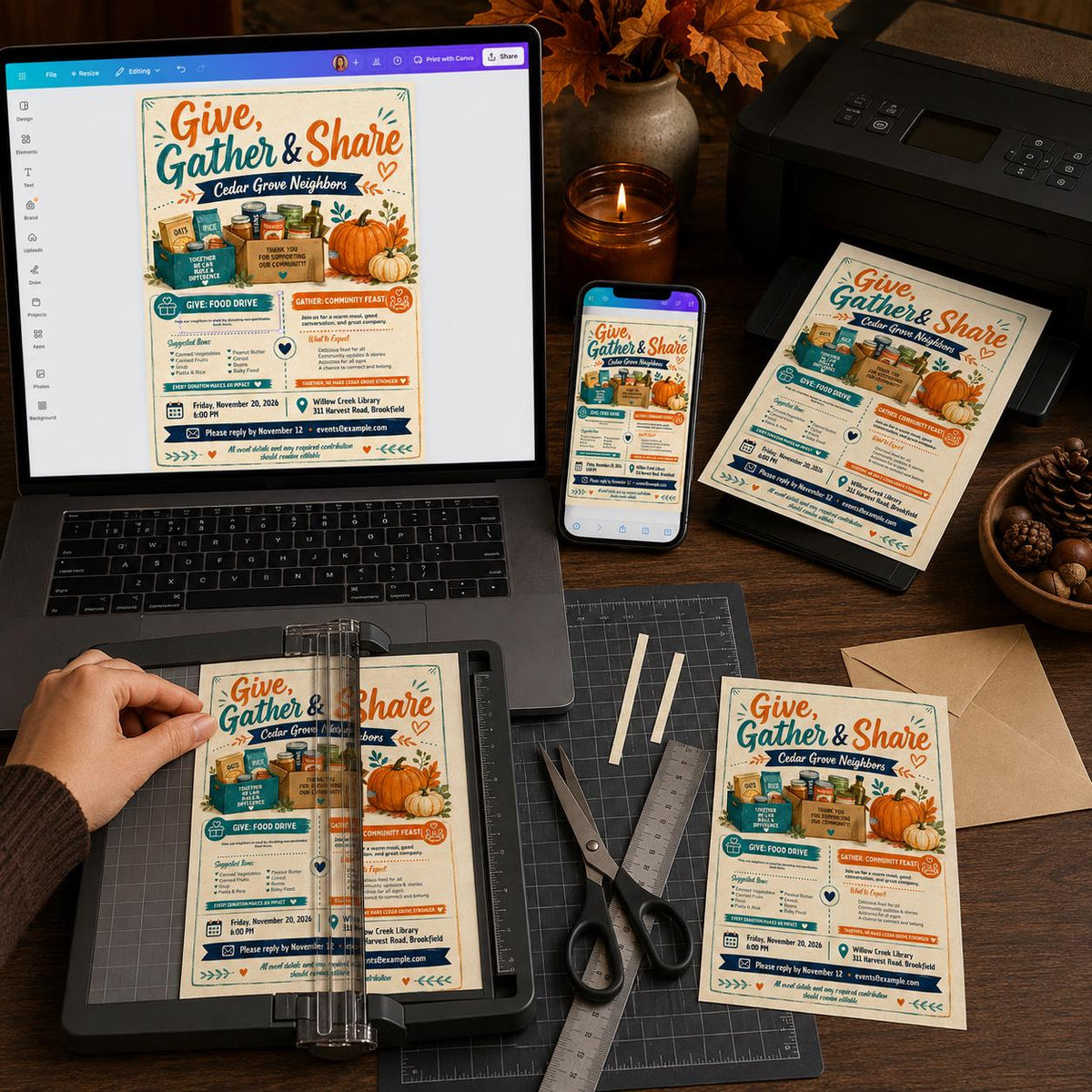 Thanksgiving Food Drive Flyer — print-ready Thanksgiving gathering design from VoltBy