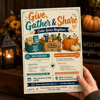 Thanksgiving Food Drive Flyer — Thanksgiving gathering stationery by VoltBy