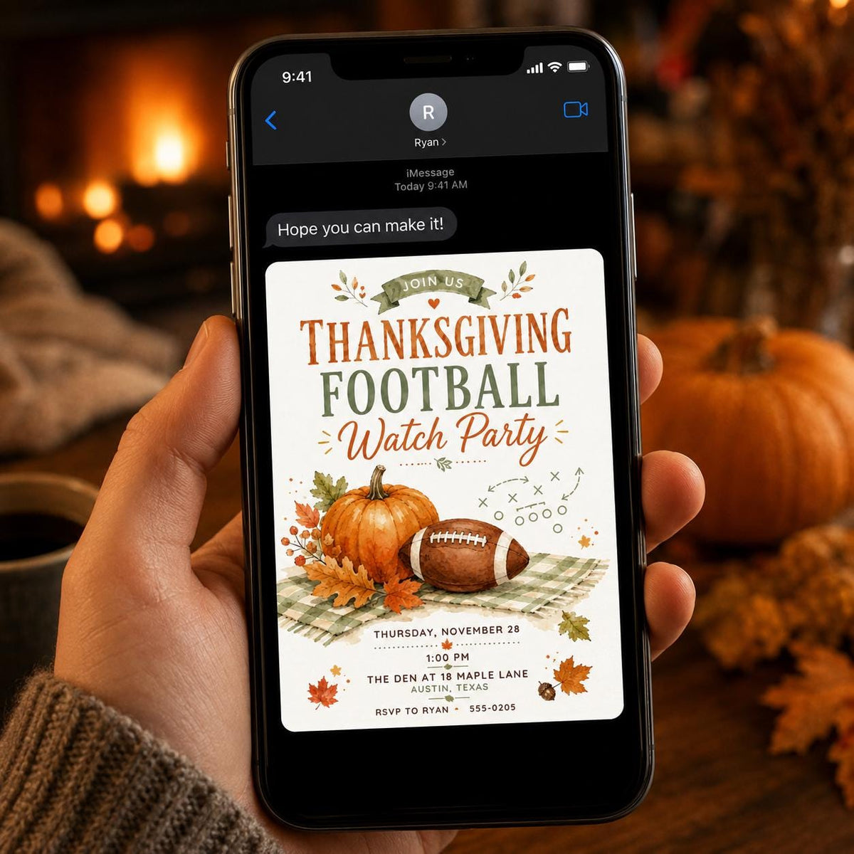 Thanksgiving Football Watch Party Invitation — invitation you personalize in Canva