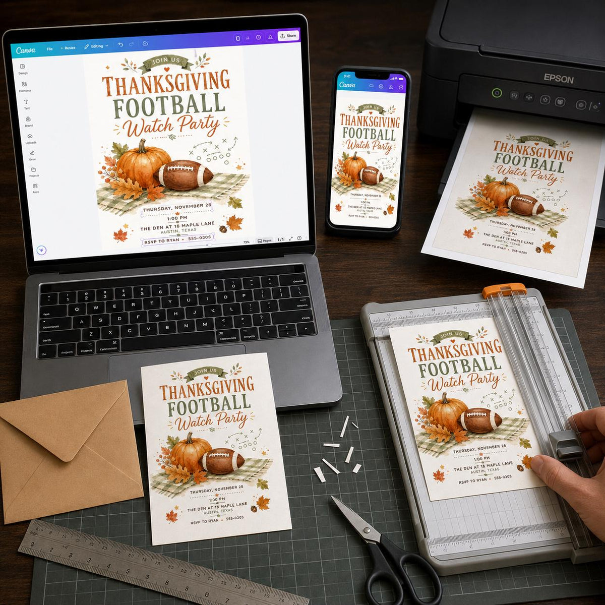 Thanksgiving Football Watch Party Invitation — digital invitation, instant download