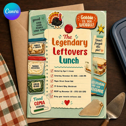 Thanksgiving Leftovers Lunch Invitation — editable Canva template