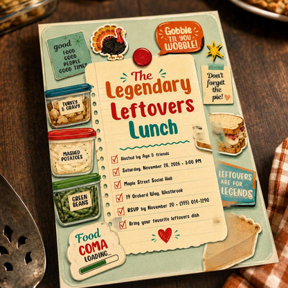 Thanksgiving Leftovers Lunch Invitation — invitation you personalize in Canva