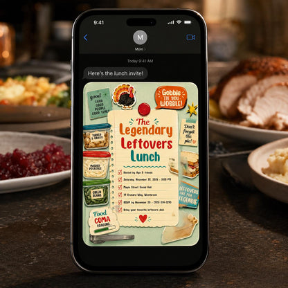 Thanksgiving Leftovers Lunch Invitation — print-ready Thanksgiving gathering design from VoltBy