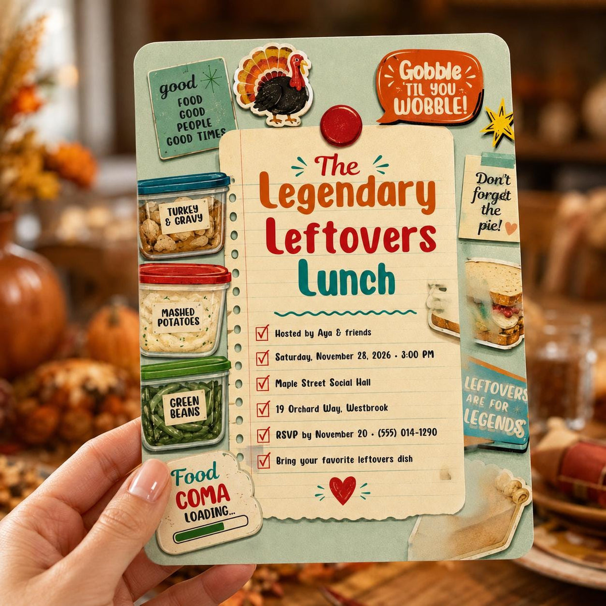 Thanksgiving Leftovers Lunch Invitation — digital invitation, instant download