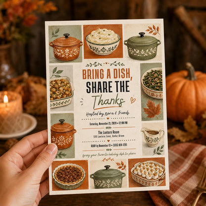 Thanksgiving Potluck Invitation: Bring a Dish Share the Thanks — editable Canva template