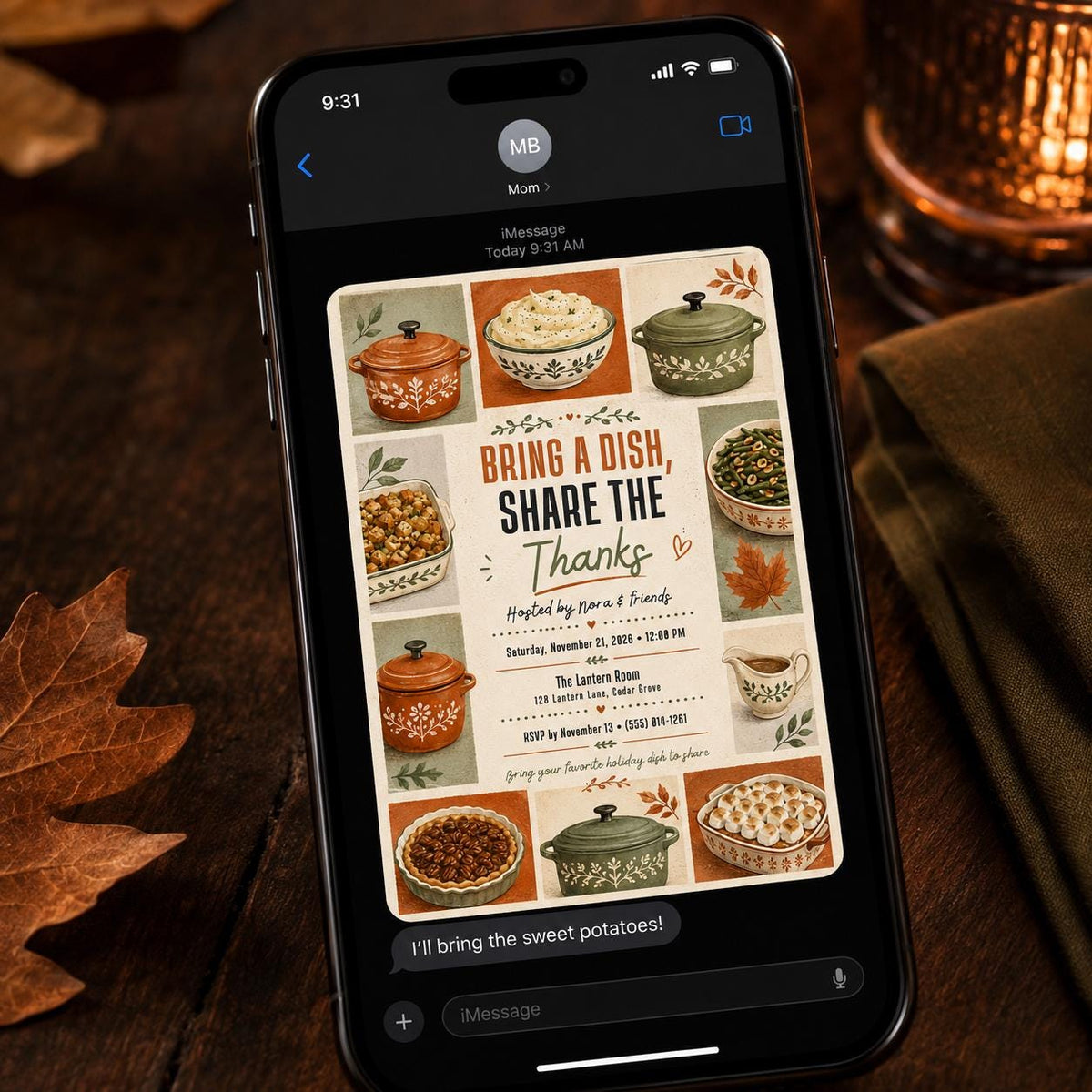 Thanksgiving Potluck Invitation: Bring a Dish Share the Thanks — print-ready Thanksgiving gathering design from VoltBy