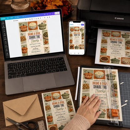 Thanksgiving Potluck Invitation: Bring a Dish Share the Thanks — digital invitation, instant download