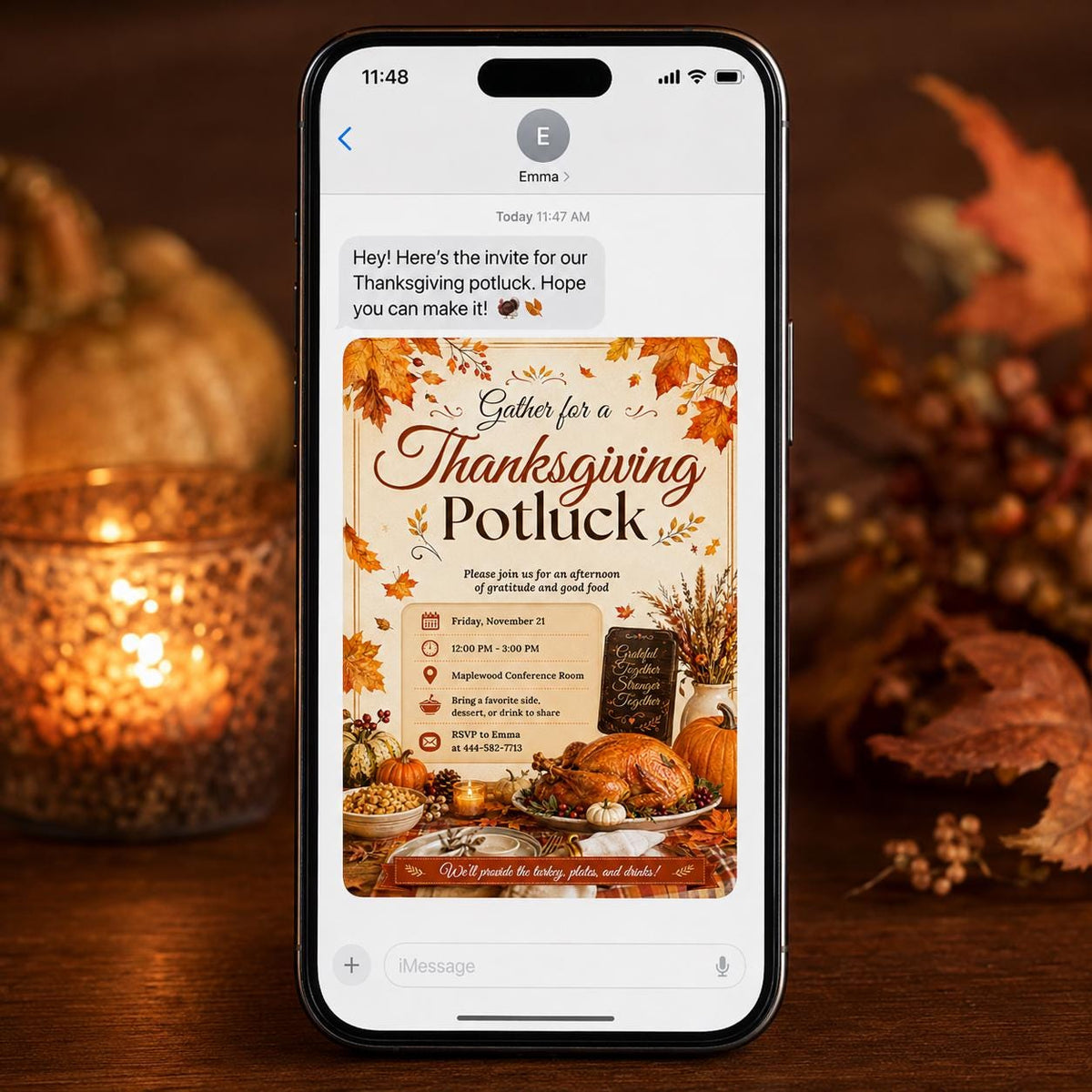 Thanksgiving Potluck Invitation: Friendsgiving Dinner — invitation you personalize in Canva