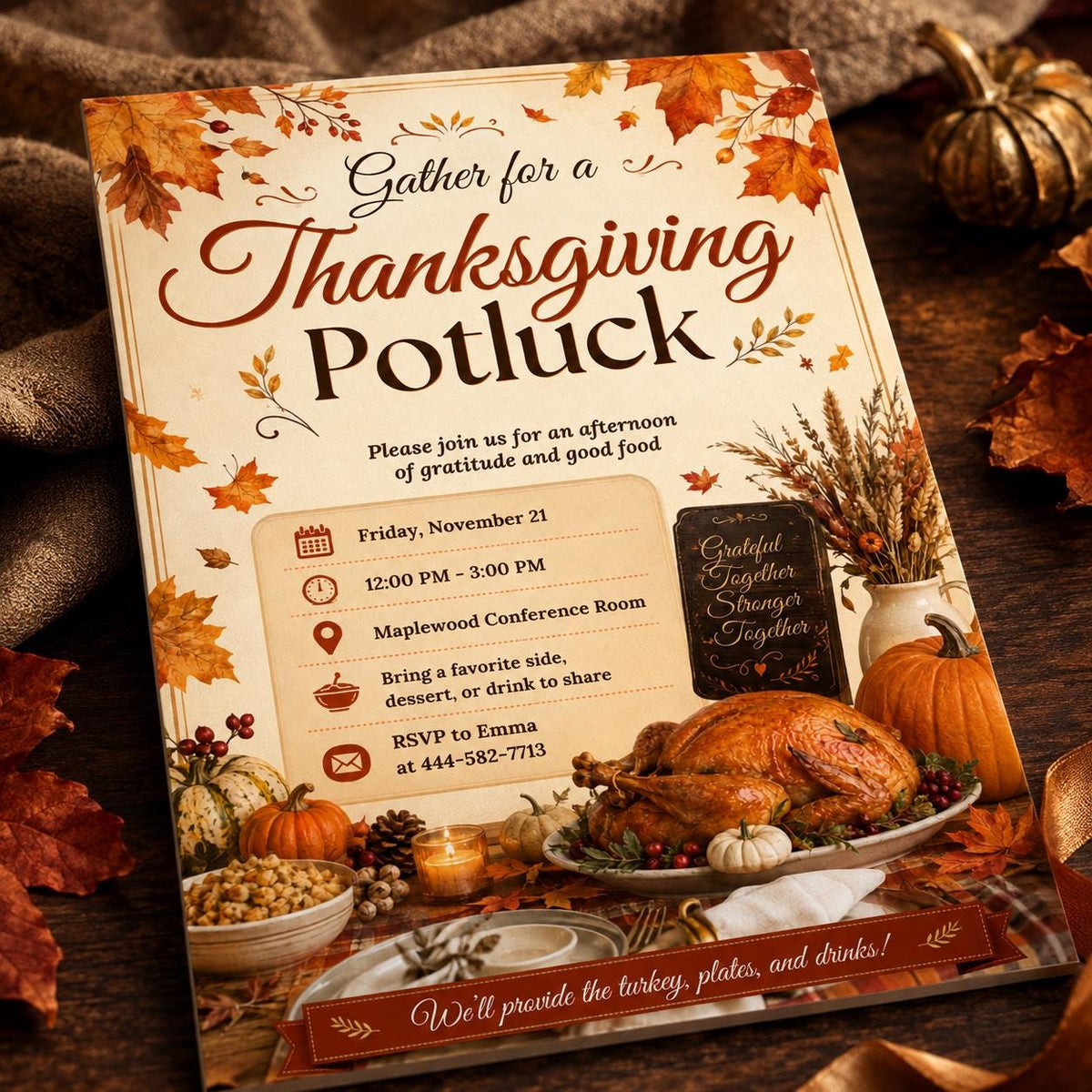 Thanksgiving Potluck Invitation: Friendsgiving Dinner — Thanksgiving gathering stationery by VoltBy