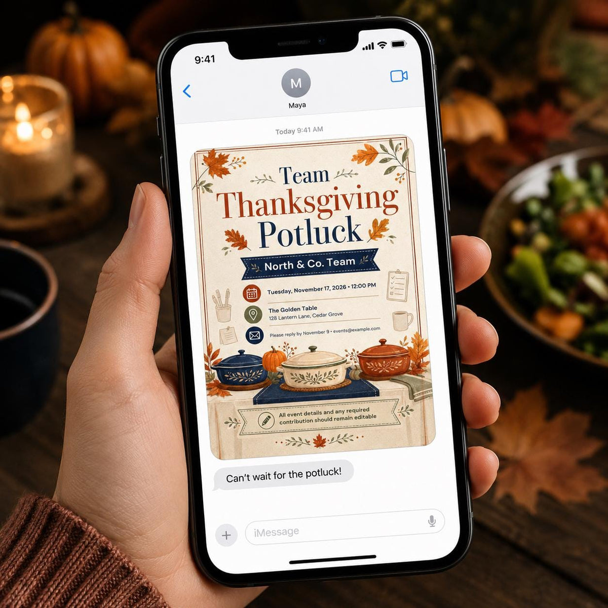 Thanksgiving Potluck Invitation: Office Team Lunch Flyer — Thanksgiving gathering stationery by VoltBy