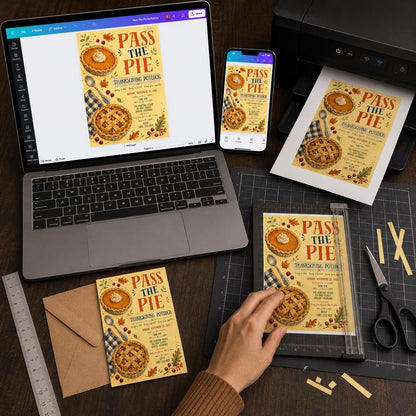 Thanksgiving Potluck Invitation: Pass the Pie Friendsgiving Dinner — digital invitation, instant download