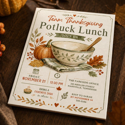 Thanksgiving Potluck Invitation: Team Lunch — Thanksgiving gathering stationery by VoltBy