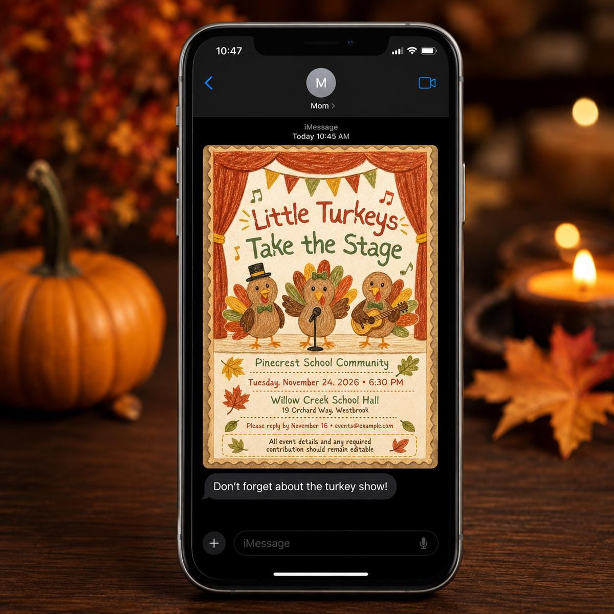Thanksgiving School Play Invitation — digital invitation, instant download