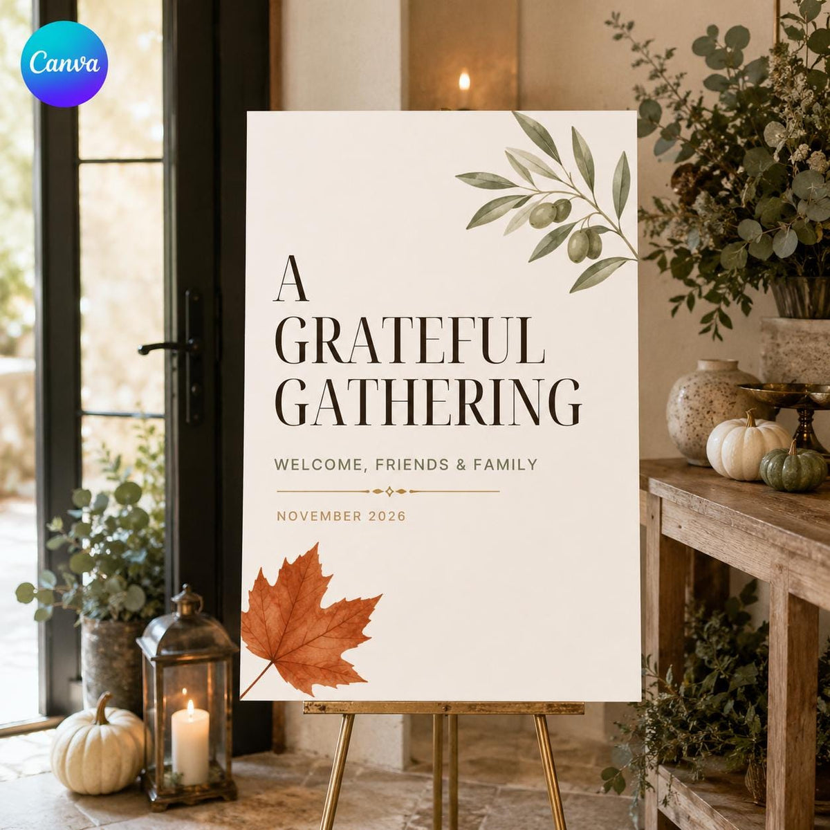 Thanksgiving Welcome Sign — editable Canva template
