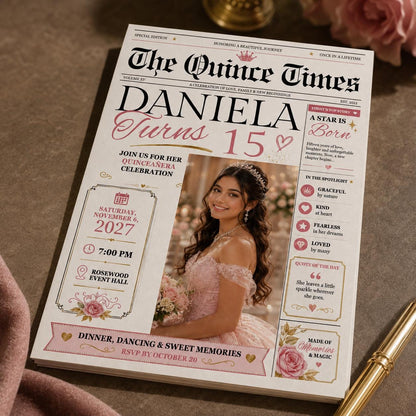 The Quince Times Photo Quinceañera Invitation in black and cream